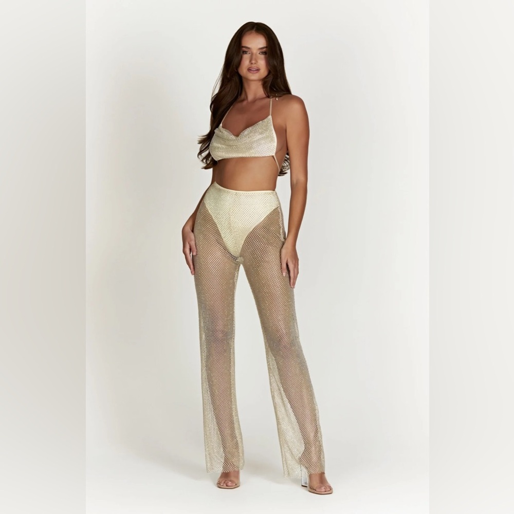 Meshki Diamante Mesh Pant - Cream
